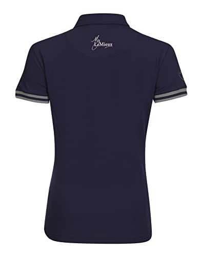 LeMieux Women's Short Sleeve Polo Shirt - Soft Flattering Slim Fit Button Up - Casual Breathable Quick Dry Ladies Activewear Horse Riding Top (X-Large - UK14/US10, Navy)