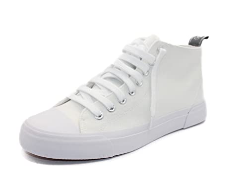 Men's High Top Canvas Trainers Sport Comfy Shoes Size White 10