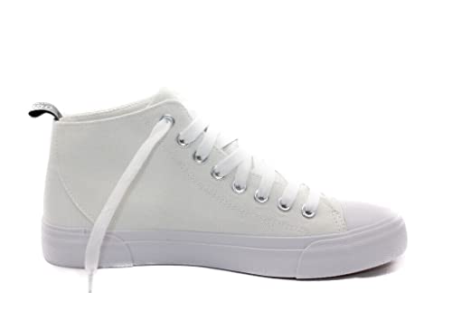 Men's High Top Canvas Trainers Sport Comfy Shoes Size White 10