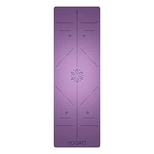 YOGATI Yoga Mat with Alignment Lines. Yoga Mats with carry strap perfect for Pilates and Fitness Workout, Eco Friendly Non Slip Thick Yoga Mats for women and men - Yoga Matt.