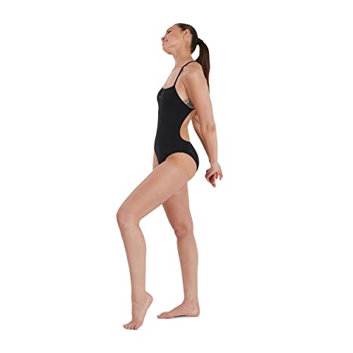 Speedo Women's ECO Endurance+ Thinstrap 1 Piece Swimsuit, Comfortable, Classic Design, Extra Flexibility, Black, 34