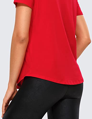 CRZ YOGA Women's Pima Cotton Short Sleeve Shirts Loose Fit Sports Workout Tops Athletic T-Shirt Casual Top Festival Red 16