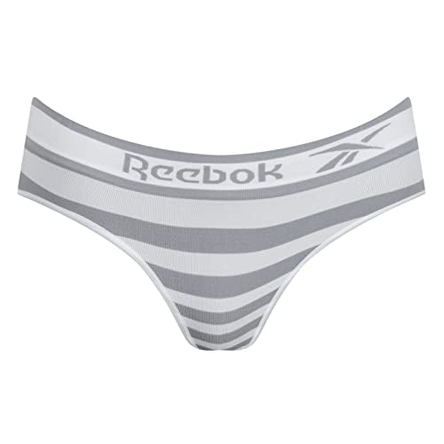 Reebok Womens Seamless Briefs, Multipack of 3 Activewear Underwear Comfortable and Breathable Polymide with Branded Waistband in Grey & White