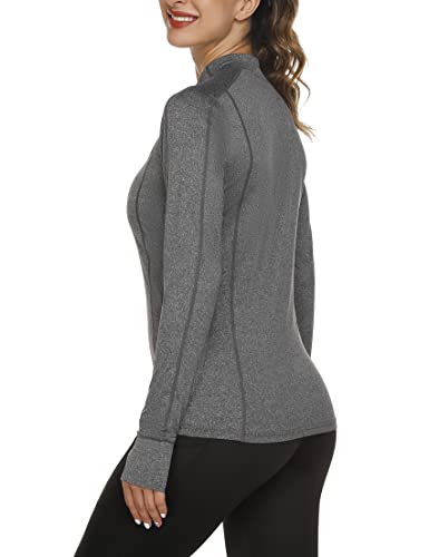 Terecey Womens Running Jacket, Long Sleeve Sports Shirt Workout Tops, Half Zip Quick Dry Yoga Shirts Fitness Activewear with Thumb Holes