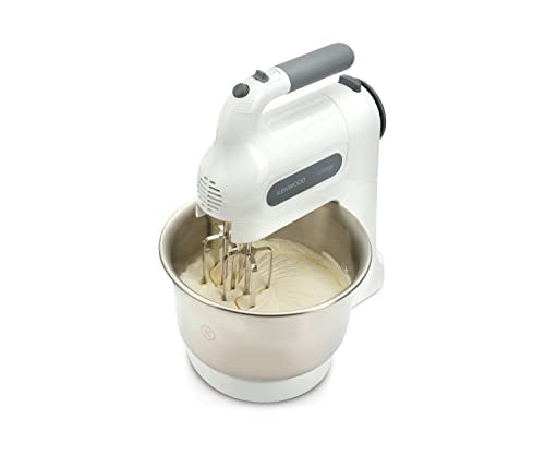 Kenwood Chefette HM680 Hand Mixer with Stainless steel Bowl, 5 speeds and pulse function,Stainless steel beaters and kneaders, 350W- White