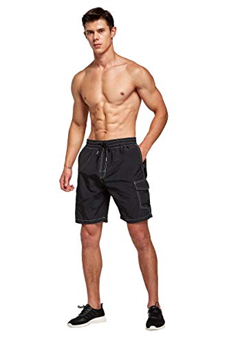 Tansozer Mens Swimming Shorts Quick Dry Swim Shorts Swimming Trunks Men Beach Shorts Waterproof Board Shorts with Pockets Surf Shorts Mesh Lining Black M