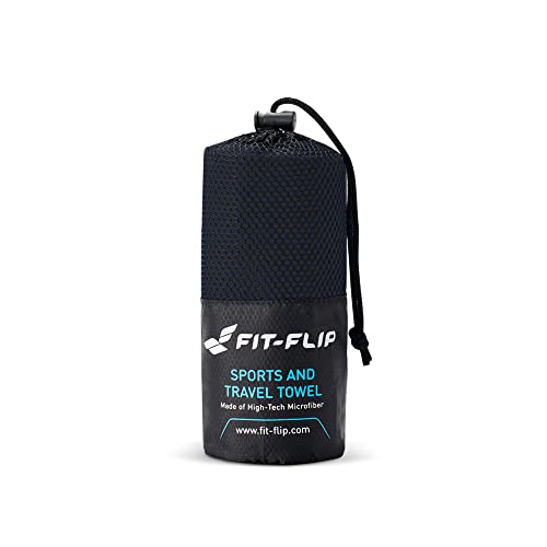 Fit-Flip Microfibre towel - compact, ultra lightweight & fast drying travel towel - the perfect sports, gym & beach towel, camping towel and swimming towels (100x200cm black + bag)