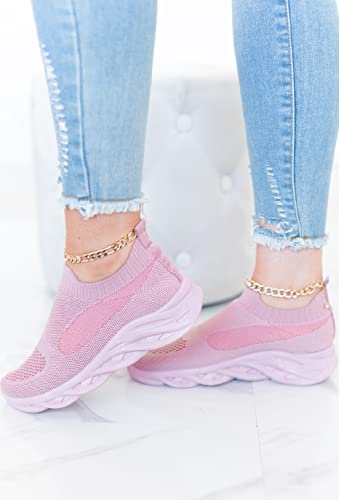 Ladies Running Fashion Trainers Shoes Womens Sport Slip ON Jogging Sneakers Size Pink