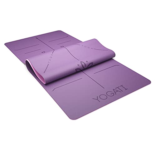 YOGATI Yoga Mat with Alignment Lines. Yoga Mats with carry strap perfect for Pilates and Fitness Workout, Eco Friendly Non Slip Thick Yoga Mats for women and men - Yoga Matt.