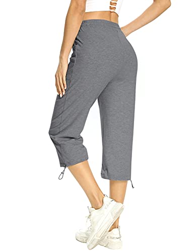 Totatuit Women's Cotton Capri Sweatpants Tracksuit Bottoms Drawstring Elastic Waist Trousers Activewear Crop Pants Gray S