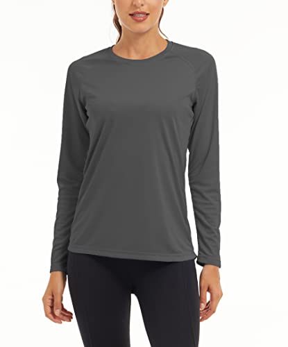 MAGCOMSEN Women's Long Sleeved Tops Casual Sport Tshirts Gym Activewear Tee Tops Classic Plain Baselayer Tshirts Women Undershirts UPF 50+ Outdoor Quick Drying Tshirts, Dark Grey