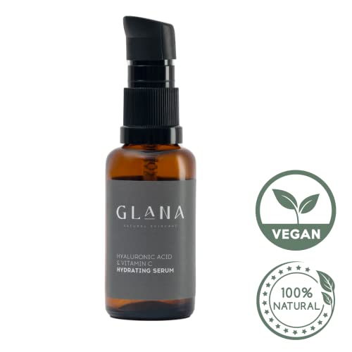 Glana Natural Skincare Hyaluronic Acid & Vitamin C Hydrating Serum - Hydrates, Plumps and Rejuvinates. 2% Hyaluronic Acid & 5% Vitamin C