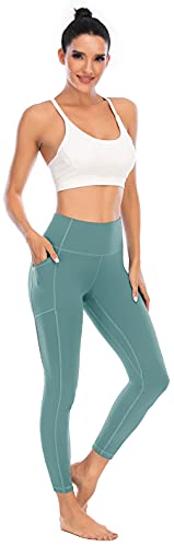 OVRUNS Yoga Pants High Waisted Gym Legging for Women Running Workout Compression Sport Butt Lifting Yoga Ladies Leggings with Pockets - Tidewater Teal - M