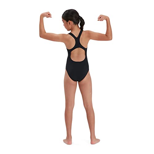 Speedo Girl's ECO Endurance+ Medallist Swimsuit, Comfortable, Stylish Design, Extra Flexibility, Black, 13-14 Years