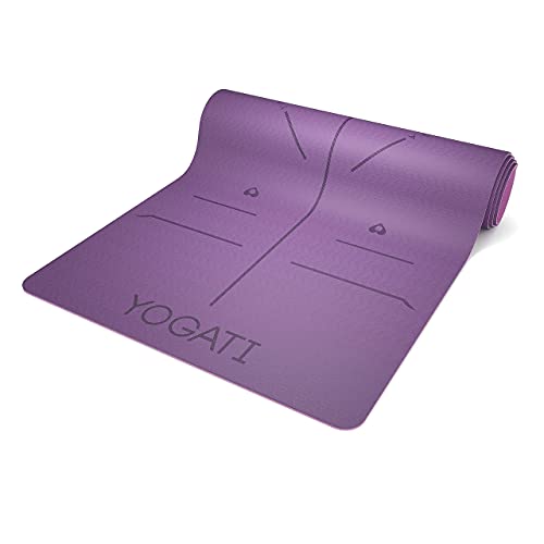 YOGATI Yoga Mat with Alignment Lines. Yoga Mats with carry strap perfect for Pilates and Fitness Workout, Eco Friendly Non Slip Thick Yoga Mats for women and men - Yoga Matt.