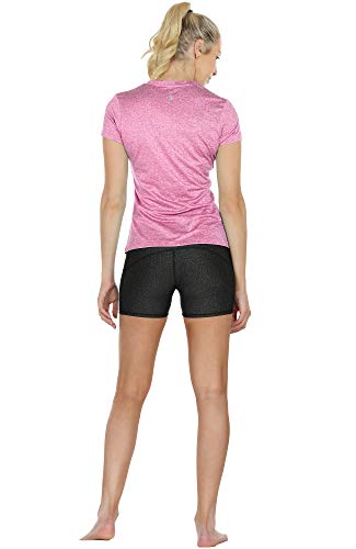 icyzone Women's Workout Running T-Shirt Yoga Fitness V-Neck Short-Sleeve Tops Sports Shirt, 3 Pack (XL, Charcoal/Red Bud/Pink)