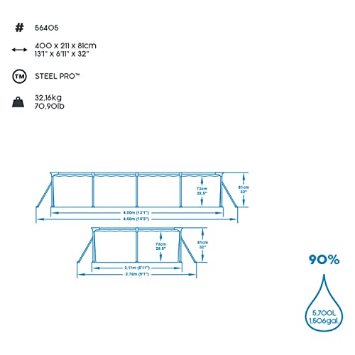 Bestway 56405 Steel Pro Family Pool - Steel Frame Swimming Pool - Blue, 400 x 211 x 81 cm