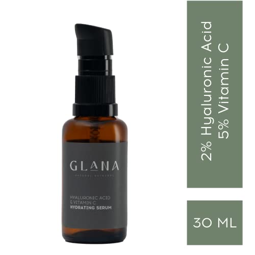 Glana Natural Skincare Hyaluronic Acid & Vitamin C Hydrating Serum - Hydrates, Plumps and Rejuvinates. 2% Hyaluronic Acid & 5% Vitamin C