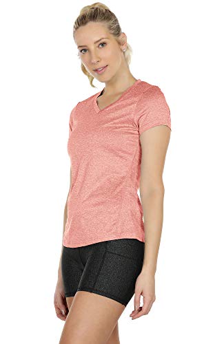 icyzone Women's Workout Running T-Shirt Yoga Fitness V-Neck Short-Sleeve Tops Sports Shirt, 3 Pack (XL, Charcoal/Lavender/Peach)