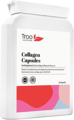 Troo Marine Collagen Supplement - 60 High Strength Capsules 1200mg Serving - Hydrolysed Marine Collagen Peptides with Vitamin C to Support Healthy Skin - UK Manufactured to GMP Standards