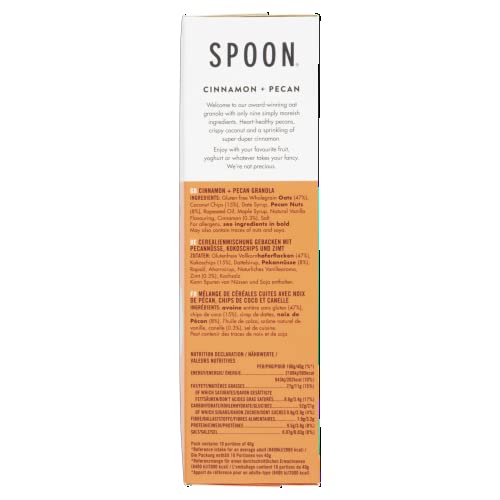 Spoon Cereal Healthy Cinnamon and Pecan Granola - All Natural, No Refined Sugar, High Fibre, Gluten Free, Plant Based Breakfast Cereal, 5 x 400 g