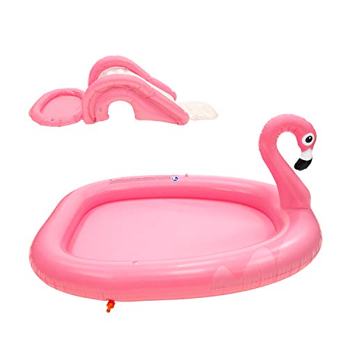 Sun Club Inflatable Flamingo Design Play Paddling Pool with Water Spray, Slide and Balls, Pink