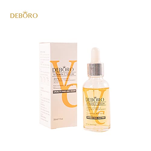 DEBORO Vitamin C Serum For Face with, 20% Vitamin C Essence And Tranexamic Acid for Anti-wrinkle, Whitening, Brightening and Sun Damage – Restore&Boost Collagen (30ml)