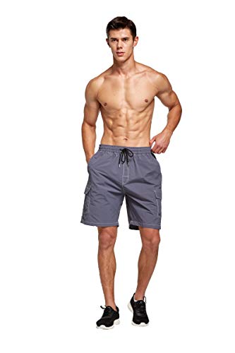 Tansozer Mens Swimming Shorts Quick Dry Swim Shorts Swimming Trunks Men Beach Shorts Waterproof Board Shorts with Pockets Surf Shorts Mesh Lining Grey M