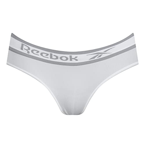 Reebok Womens Seamless Briefs, Multipack of 3 Activewear Underwear Comfortable and Breathable Polymide with Branded Waistband in Grey & White