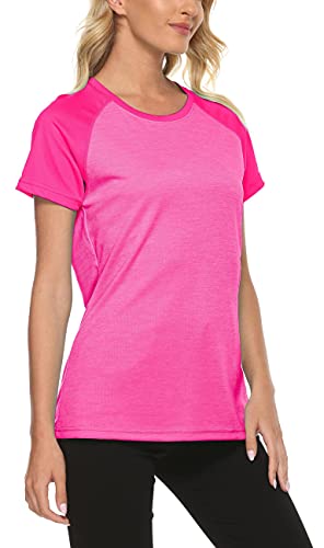 MoFiz Women's Workout Running T-Shirt Activewear Yoga Gym Breathable Soft Short Sleeve Tops Sports Tee Rose red Size L