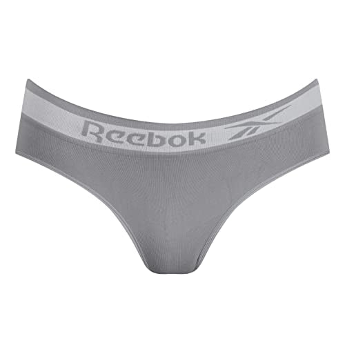 Reebok Womens Seamless Briefs, Multipack of 3 Activewear Underwear Comfortable and Breathable Polymide with Branded Waistband in Grey & White