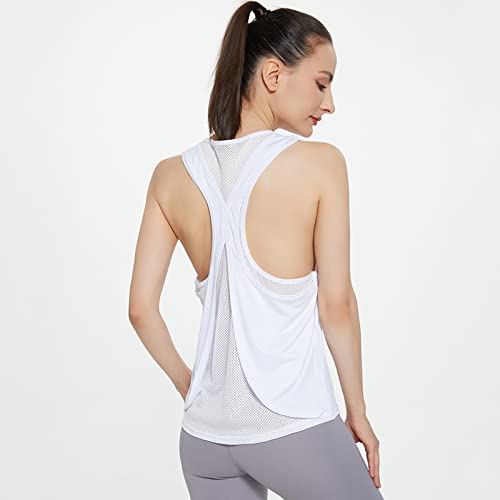 Women's Girls' Workout Yoga Tops Soft Sleeveless Tank Tops Sleeveless Activewear Tank Tops Blouse Sexy Women, White, Large