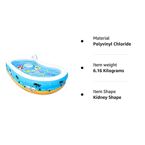 Inflatable Swimming Pool, Jhunswen Large Paddling Pool for Kids Adults with Seat and Backrest, 255cm x 155cm x 44cm, Family Lounge Pool for Garden Backyard Outdoor