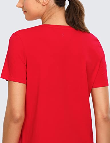 CRZ YOGA Women's Pima Cotton Short Sleeve Shirts Loose Fit Sports Workout Tops Athletic T-Shirt Casual Top Festival Red 16