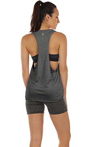 icyzone Women's Workout Tank Top Loose Fit - Muscle Tank Exercise Gym Yoga Tops Running Athletic Shirts (S, Charcoal)