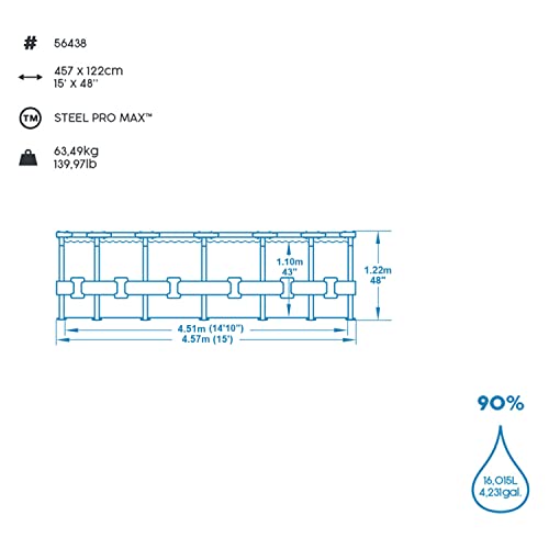 Bestway Steel Pro MAX Frame Pool Complete Set with Filter Pump Diameter 457 x 122 cm, Light Grey, Round