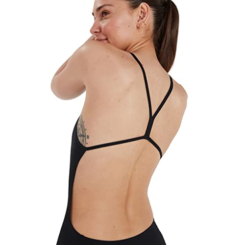 Speedo Women's ECO Endurance+ Thinstrap 1 Piece Swimsuit, Comfortable, Classic Design, Extra Flexibility, Black, 34