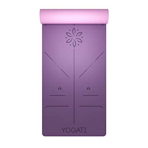 YOGATI Yoga Mat with Alignment Lines. Yoga Mats with carry strap perfect for Pilates and Fitness Workout, Eco Friendly Non Slip Thick Yoga Mats for women and men - Yoga Matt.