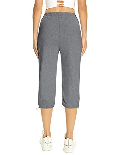 Totatuit Women's Cotton Capri Sweatpants Tracksuit Bottoms Drawstring Elastic Waist Trousers Activewear Crop Pants Gray S