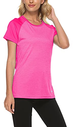 MoFiz Women's Workout Running T-Shirt Activewear Yoga Gym Breathable Soft Short Sleeve Tops Sports Tee Rose red Size L