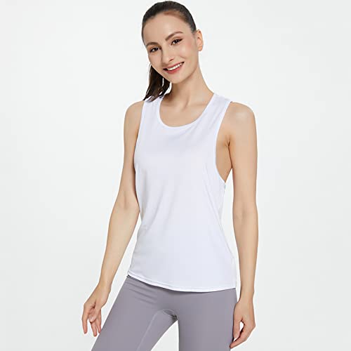 Women's Girls' Workout Yoga Tops Soft Sleeveless Tank Tops Sleeveless Activewear Tank Tops Blouse Sexy Women, White, Large