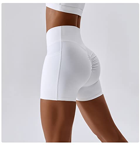 IDOPIP Gym Sets for Women 2 Piece Buttery Soft Cross Back Sport Bra Crosswrap High Waist Shorts with Pocket Yoga Workout Outftis Exercise Activewear Set White S