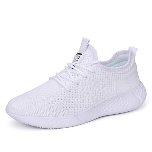 BUBUDENG Mens Running Shoes Trainers Sports Gym Walking Jogging Athletic Fitness Outdoor Sneakers,White,5.5 UK(Label Size: 39)