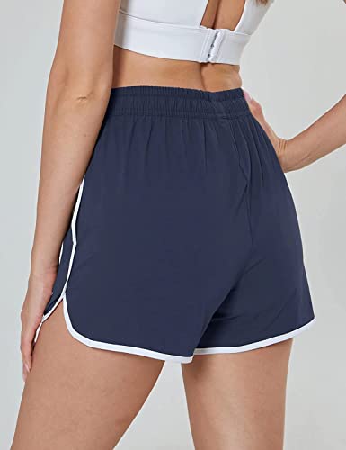 MAGCOMSEN Ladies Work Walking Shorts Womens Hiking Athletic Shorts Summer Yoga Cargo Jogger Activewear with Drawstring Navy