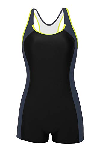 CharmLeaks Women Boyleg One Piece Swimsuit Athletic Bathing Suit Modest Swimwear, Racerback Yellow, UK 12, Medium