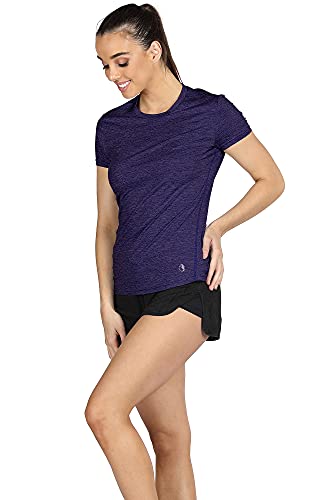 icyzone Women's Workout Running T-Shirt Activewear Yoga Gym Short Sleeve Tops Sports Shirts, 3-Pack (L, Royal Blue/Purple/Charcoal)