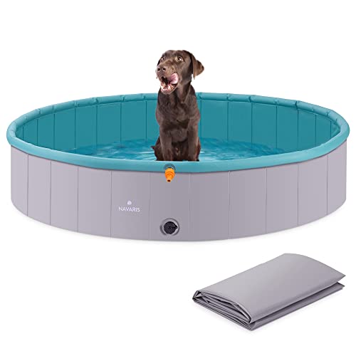 Navaris Dog Pool with Sprinkler - 160 cm Paddling Pool for Dogs - Extra Large XL Pet Swimming Pool to Fill with Water in Hot Weather - Includes Cover