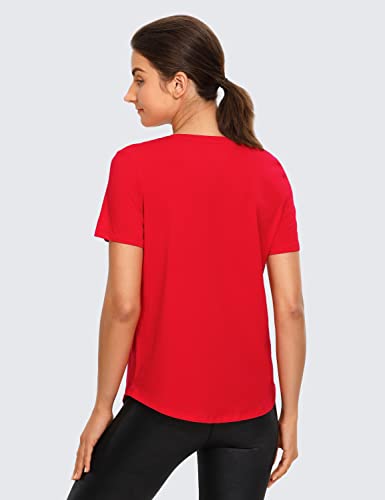 CRZ YOGA Women's Pima Cotton Short Sleeve Shirts Loose Fit Sports Workout Tops Athletic T-Shirt Casual Top Festival Red 16