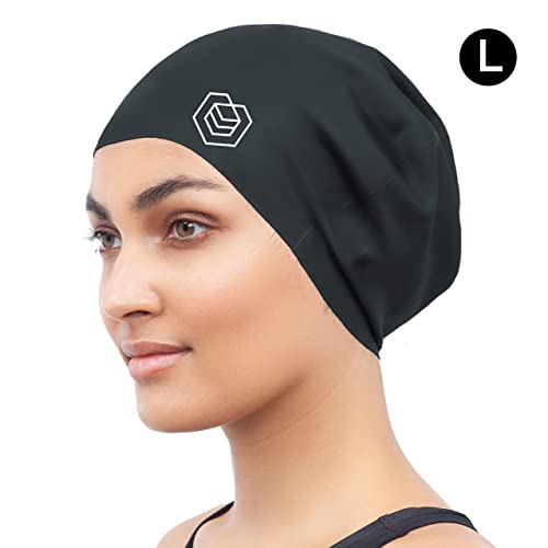 SOUL CAP – Large Swimming Cap for Long Hair - Designed for Long Hair, Dreadlocks, Weaves, Hair Extensions, Braids, Curls & Afros - Women & Men - Silicone (Large, Black)