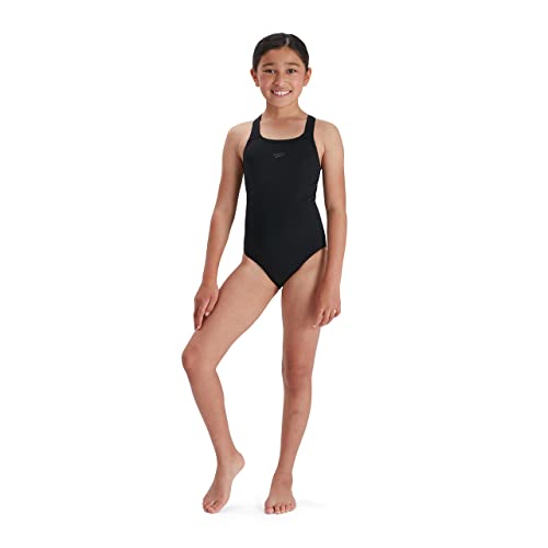 Speedo Girl's ECO Endurance+ Medallist Swimsuit, Comfortable, Stylish Design, Extra Flexibility, Black, 13-14 Years